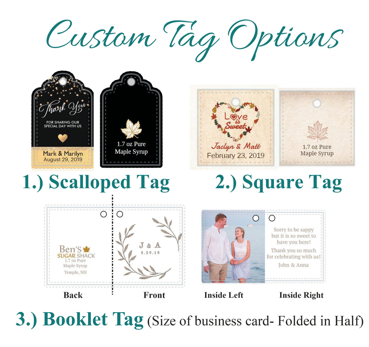 Pure Maple Syrup Favors - Glass Leaf Bottle - 3.4 oz - CUSTOM TAG
