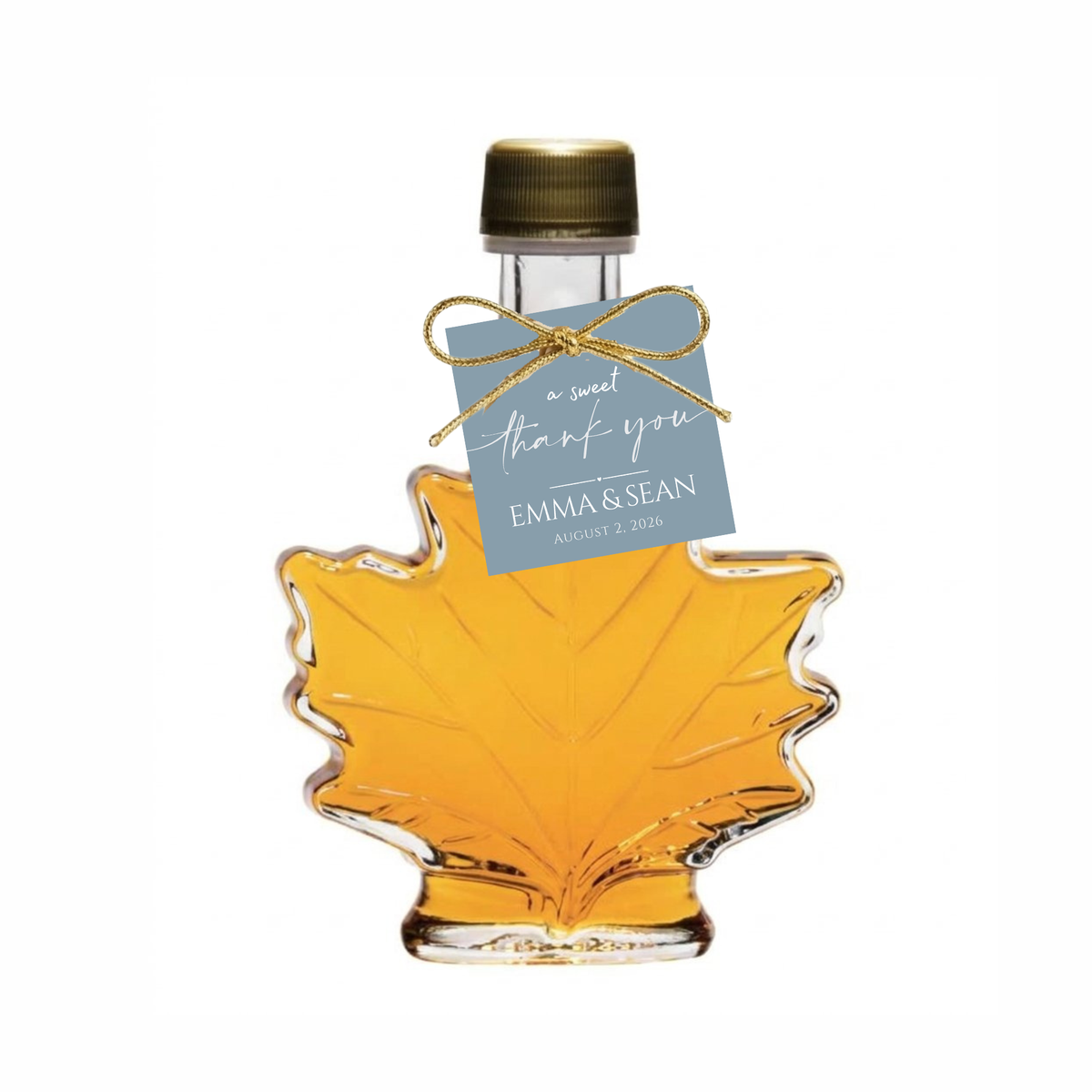 Pure Maple Syrup Favors - Glass Leaf Bottle - 3.4 oz - CUSTOM TAG