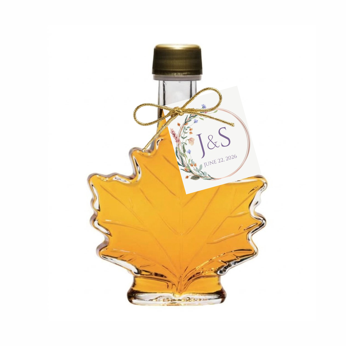 Pure Maple Syrup Favors - Glass Leaf Bottle - 3.4 oz - CUSTOM TAG