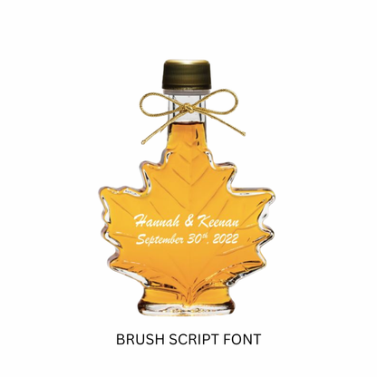 Pure Maple Syrup Favors - Glass Leaf Bottle - 3.4 oz - CUSTOM PRINT GLASS