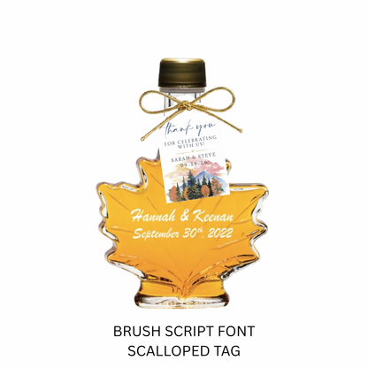 Pure Maple Syrup Favors - Glass Leaf Bottle - 3.4 oz - CUSTOM PRINT GLASS