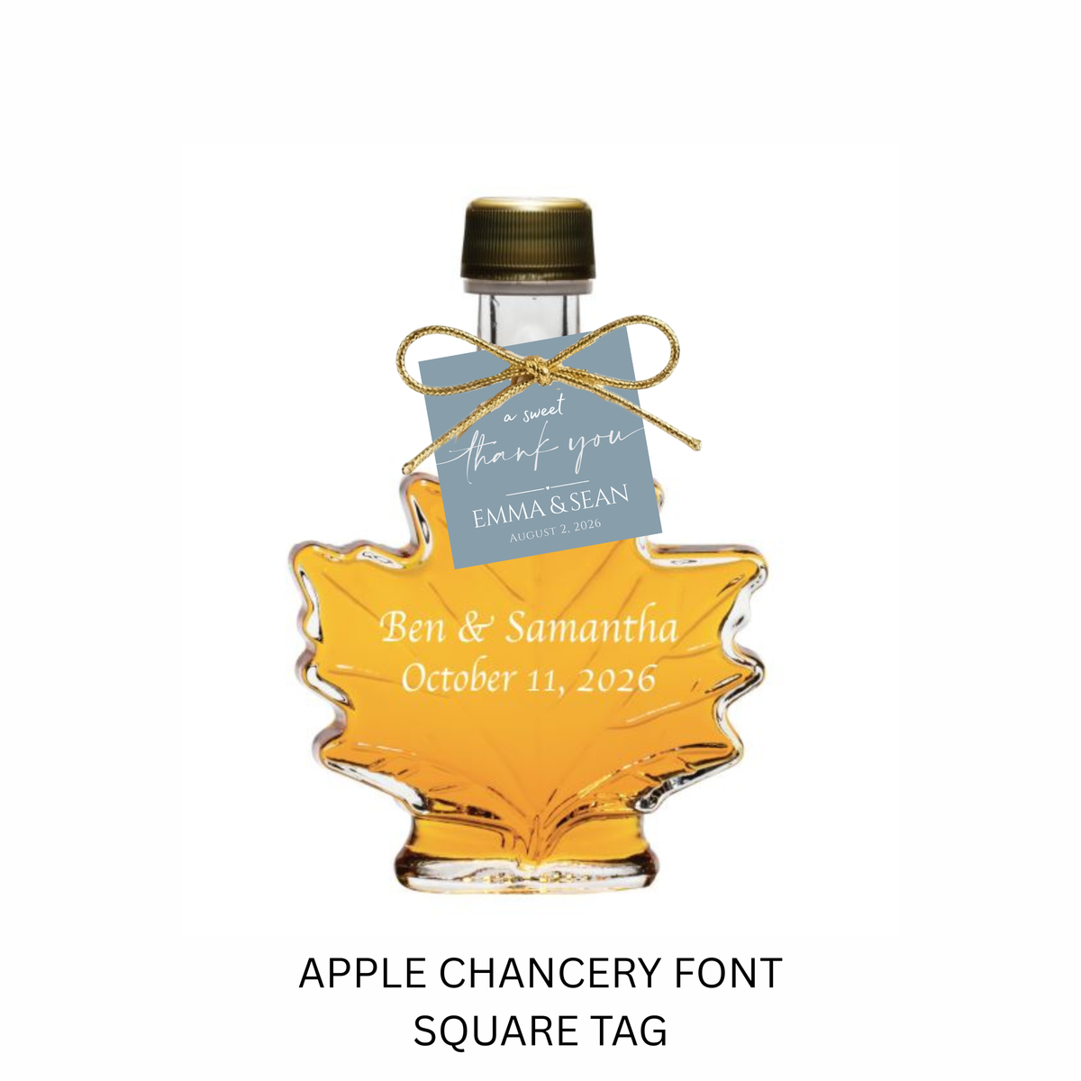 Pure Maple Syrup Favors - Glass Leaf Bottle - 3.4 oz - CUSTOM PRINT GLASS