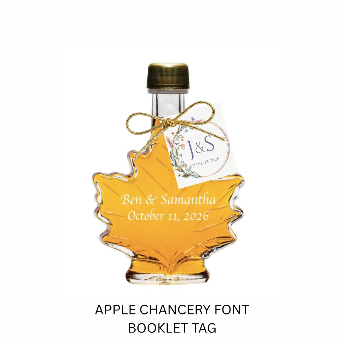 Pure Maple Syrup Favors - Glass Leaf Bottle - 3.4 oz - CUSTOM PRINT GLASS