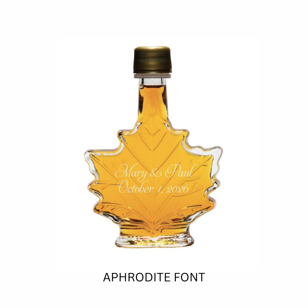Pure Maple Syrup Favors - Glass Leaf Bottle - 3.4 oz - CUSTOM PRINT GLASS