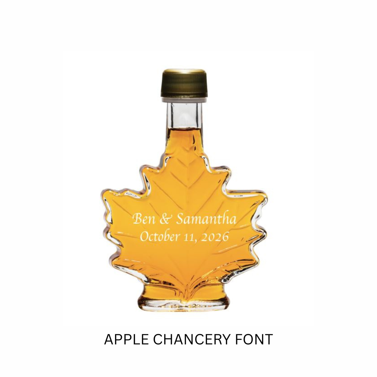 Pure Maple Syrup Favors - Glass Leaf Bottle - 3.4 oz - CUSTOM PRINT GLASS