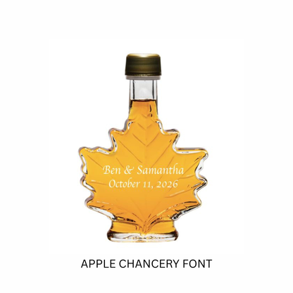 Pure Maple Syrup Favors - Glass Leaf Bottle - 3.4 oz - CUSTOM PRINT GLASS