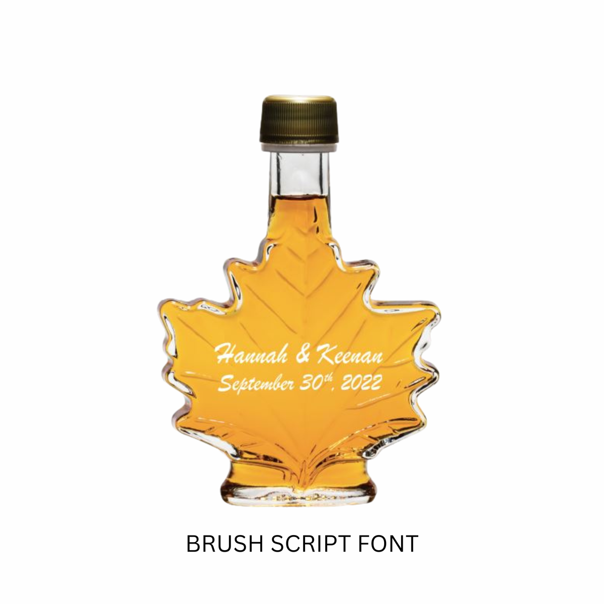 Pure Maple Syrup Favors - Glass Leaf Bottle - 3.4 oz - CUSTOM PRINT GLASS