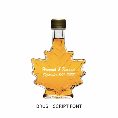 Pure Maple Syrup Favors - Glass Leaf Bottle - 3.4 oz - CUSTOM PRINT GLASS