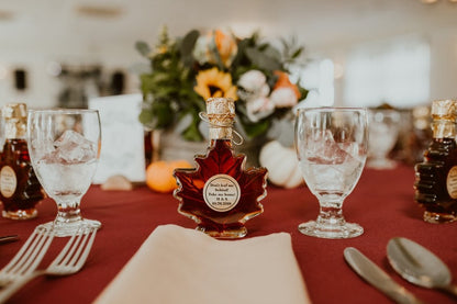 Pure Maple Syrup Favors - Glass Leaf Bottle - 3.4 oz - CUSTOM TAG